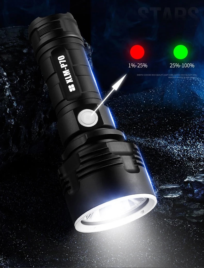 Super Bright LED Flashlight with weather-resistant design for rugged use.
