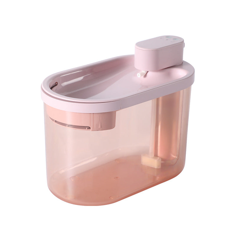 A durable plastic cat drinking fountain available in gray or pink, easy to clean and maintain.