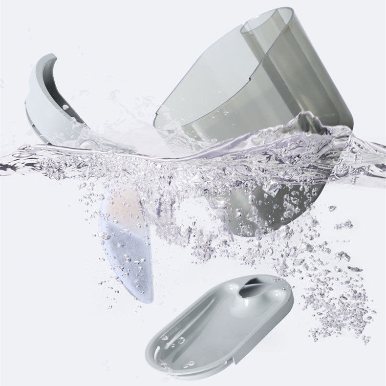 An automatic cat fountain with fresh, filtered water, available in gray or pink with optional sterilization.