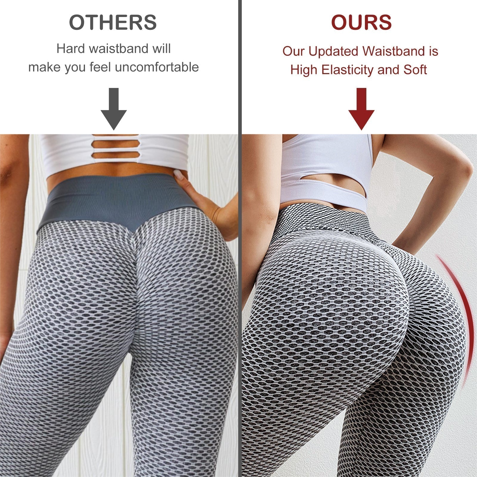 Honeycomb textured fabric leggings for a flattering, smooth look and full flexibility.