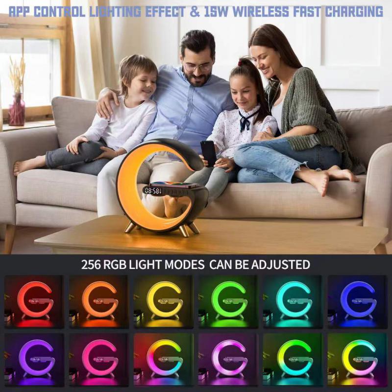 Stylish wireless charger with RGB effects, perfect for desks or nightstands.