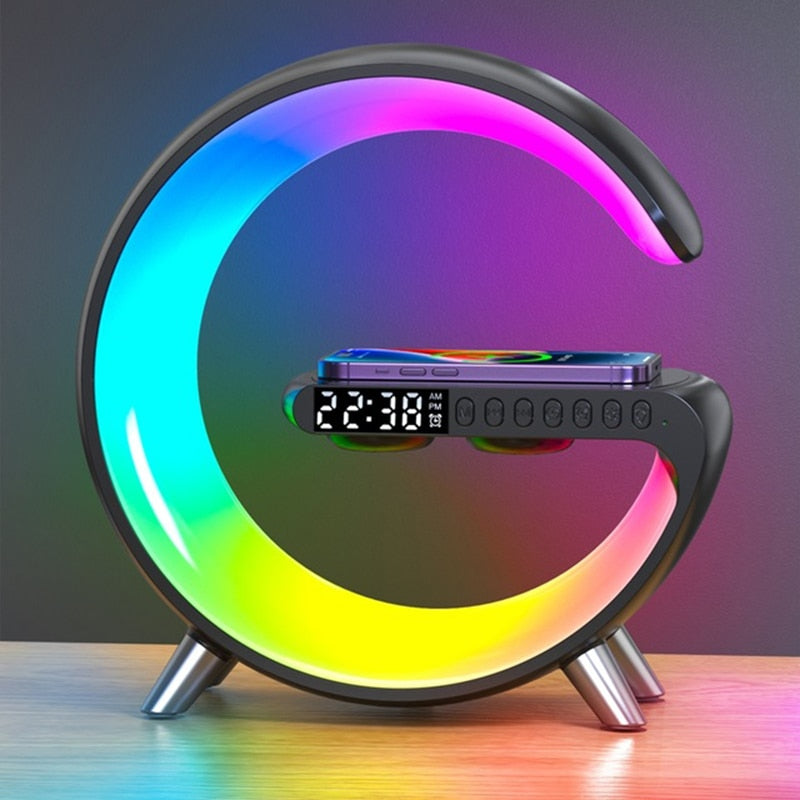|RGB Light Wireless Charger with customizable app-controlled colors.