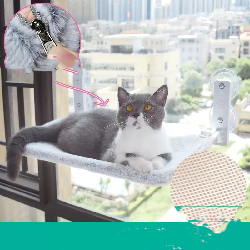 Comfortable cat hammock with breathable mesh and sturdy suction cup for easy mounting.