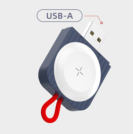 A USB wireless charger with a clean, circular design, connected to a power source via a USB cable.