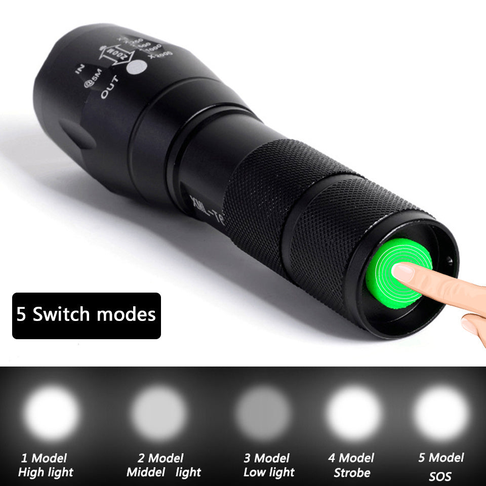 Rechargeable flashlight with 3 No. 7 battery compatibility for long-lasting power.