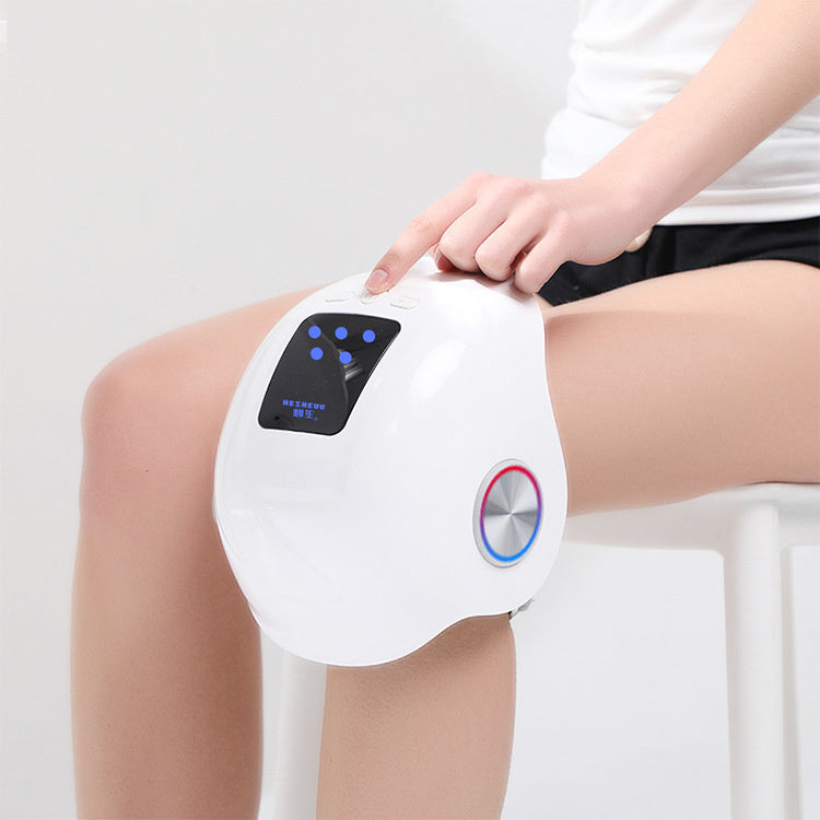 Knee massage and relaxation device with infrared heating for pain relief.