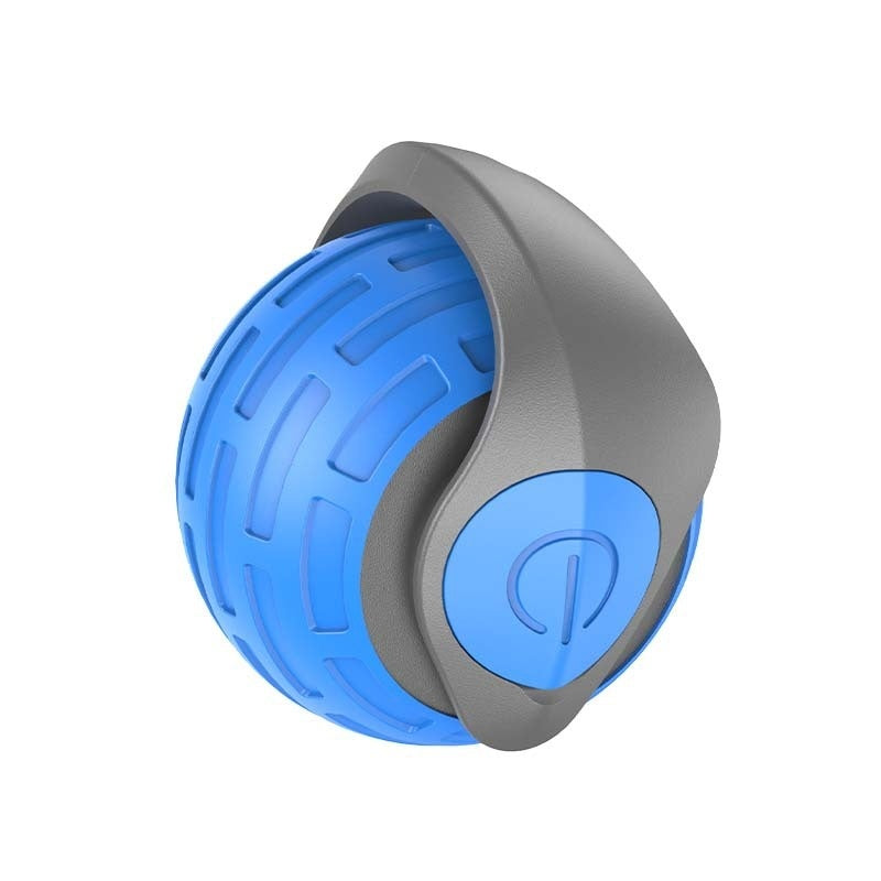 Cat playfully batting at a green rolling ball toy.