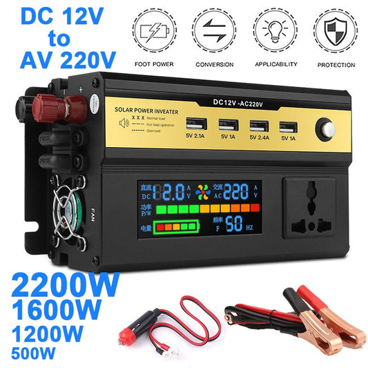 A sleek, portable 1000W Vehicle Inverter converting DC to 220V AC for on-the-go power needs.