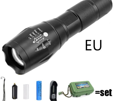 Multi-mode flashlight with strobe and SOS function, ideal for emergencies.